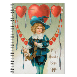 Cuaderno Día de San Valentín antiguo, niño victoriano con c