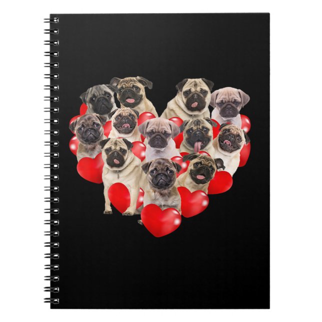 Cuaderno Día de San Valentín Cute Pug Dog Corazón Cachorro  (Frente)