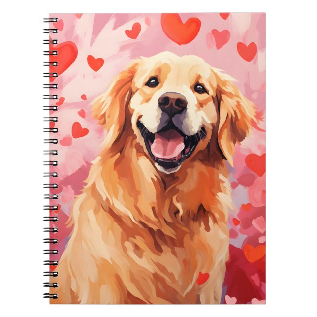 Cuaderno Día de San Valentín de Golden Retriever (Frente)