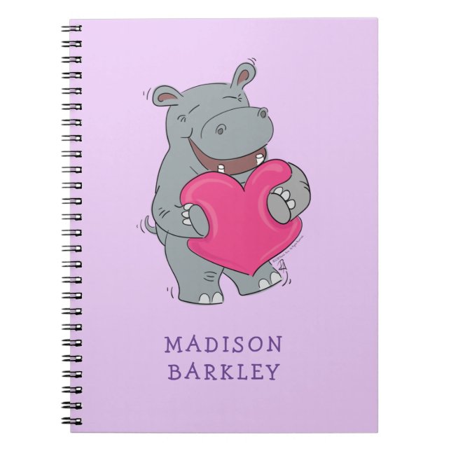 Cuaderno Día de San Valentín lindo del niño hipopótamo (Frente)