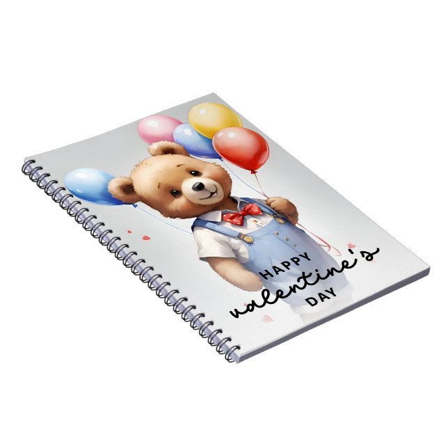 Cuaderno Día de San Valentín Oso de Acuarela Lindo con Glob (Lado Derecho)