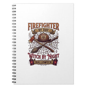 Cuaderno Día del Bombero Bruja Noche Halloween Casco Hacha