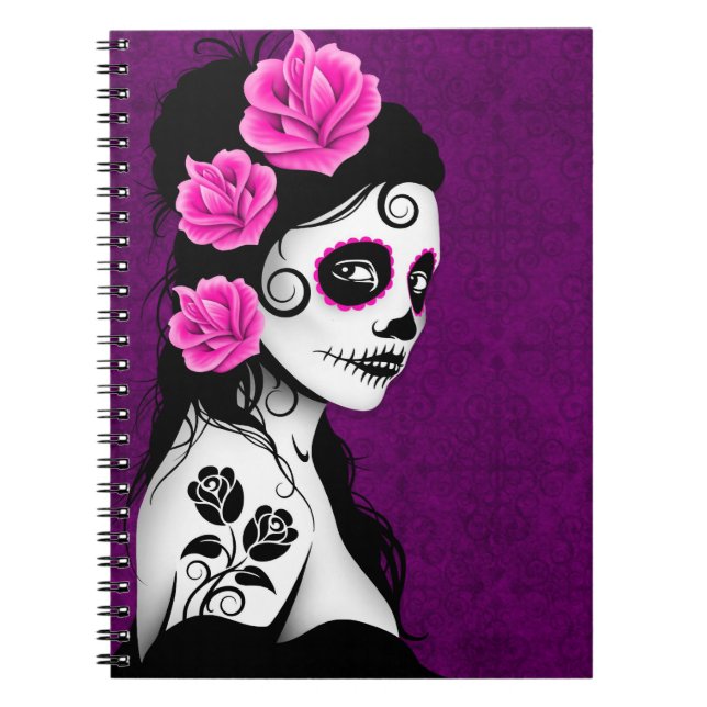 Cuaderno Día del chica muerto del cráneo del azúcar - (Frente)