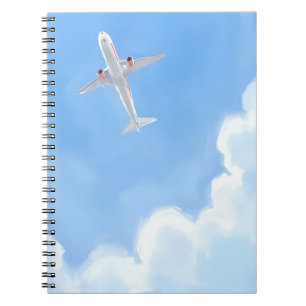 Cuaderno Día Hermoso Cielo Azul Nubes Avión Acuarela
