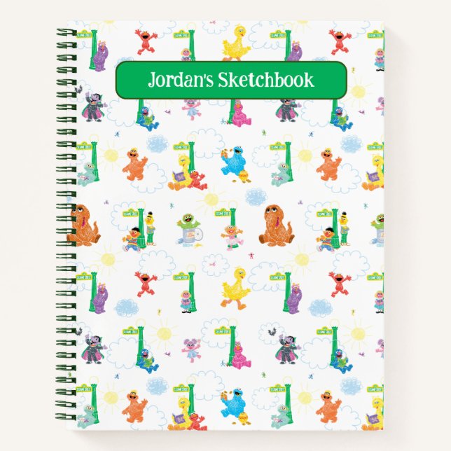 Cuaderno Día Soleado Patrón de Dibujo de la Calle Sésamo (Anverso)