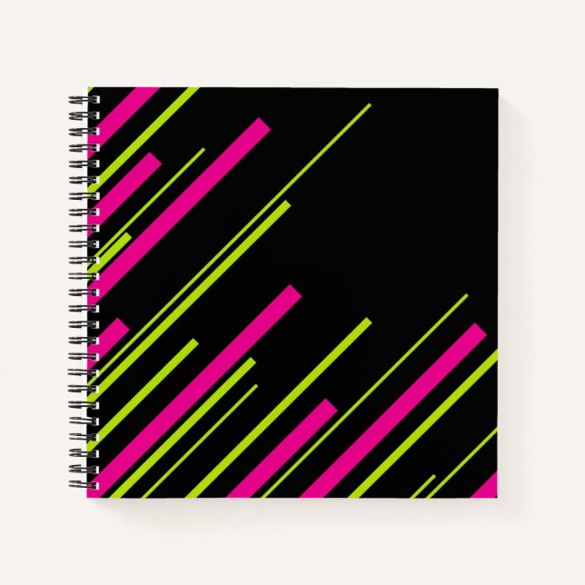 Cuaderno Diagonarios en verde limón, rosa caliente y negro (Anverso)