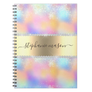 Cuaderno Diamante Dorado Brillante Holográfico Irisado Mode