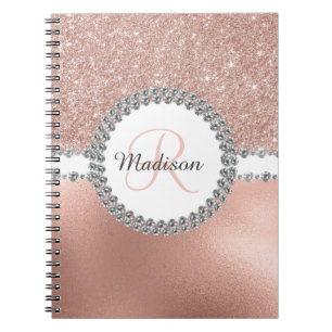 Cuaderno Diamante Monograma Glam Brillo Oro Rosa