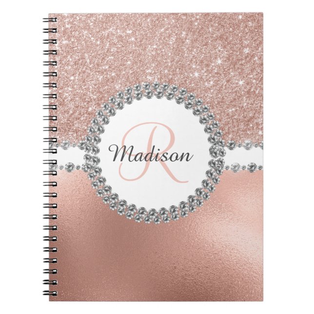 Cuaderno Diamante Monograma Glam Brillo Oro Rosa (Frente)