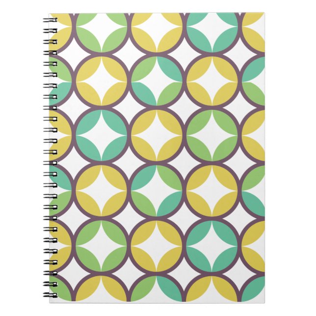 Cuaderno Diamante retro en patrón circular Oro verde azul (Frente)