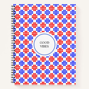 Cuaderno Diamantes azules rojos modernos con puntos en cuad