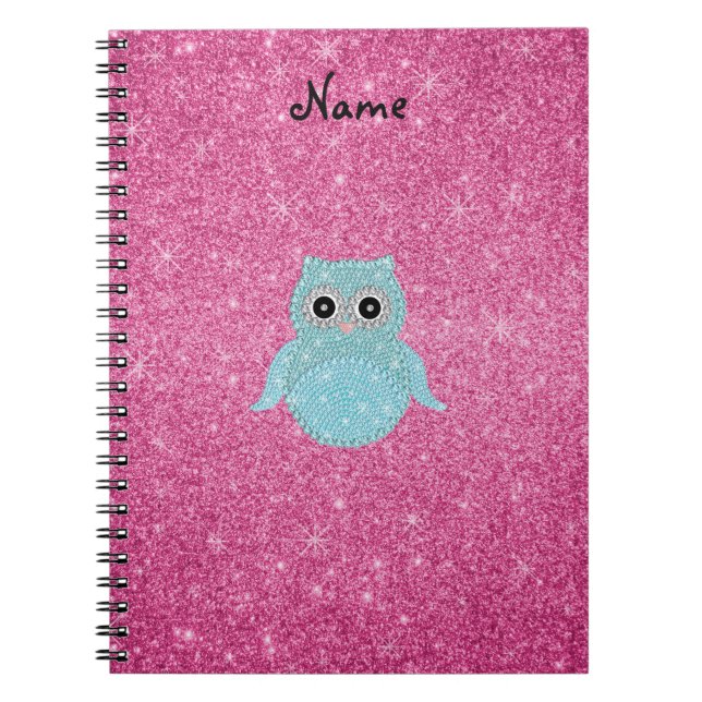 Cuaderno Diamantes bling personalizados del búho del nombre (Frente)