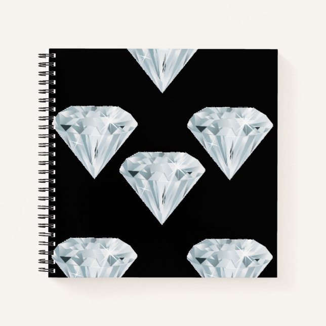 Cuaderno diamantes brillantes plateados en negro (Anverso)
