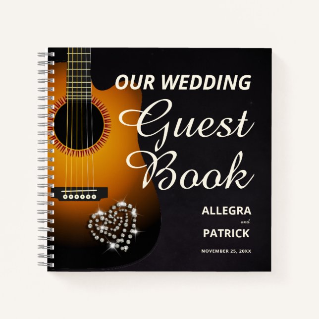 Cuaderno Diamantes de guitarra acústica divertida Boda de f (Anverso)