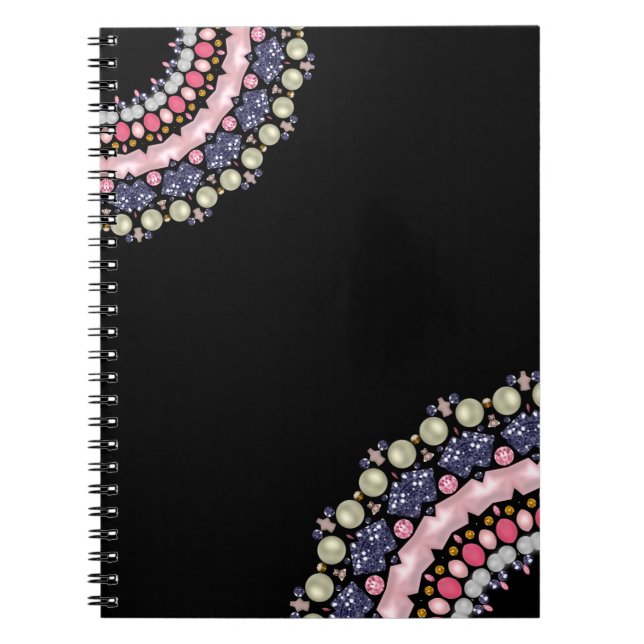 Cuaderno Diamantes de imitación, secuelas, confetti, perlas (Frente)