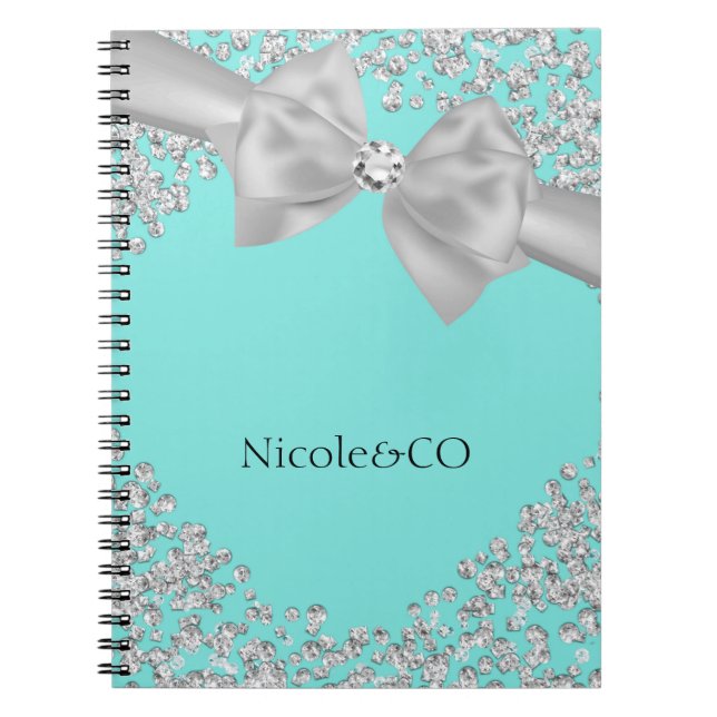 Cuaderno Diamantes de Lazo Grande Blanco Azul Glam Personal (Frente)