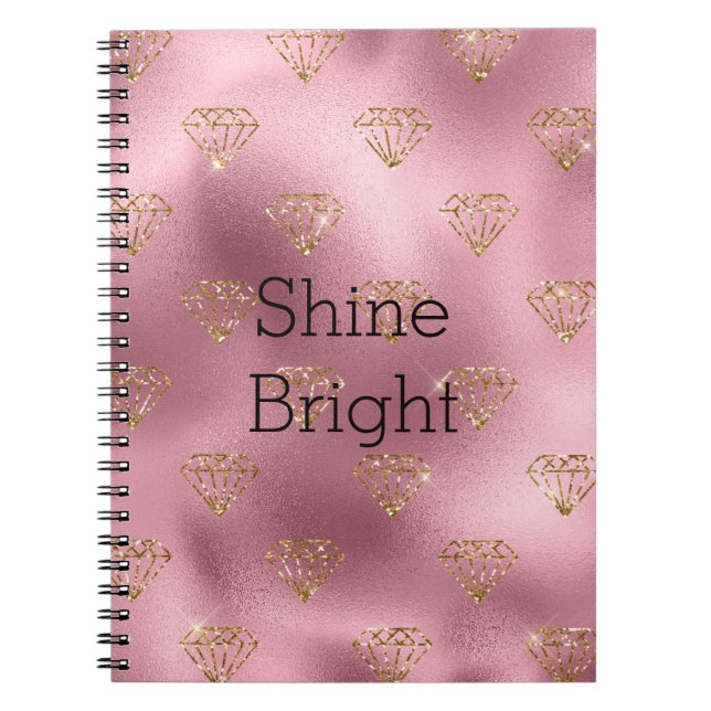 Cuaderno Diamantes de oro de glam rosado (Frente)