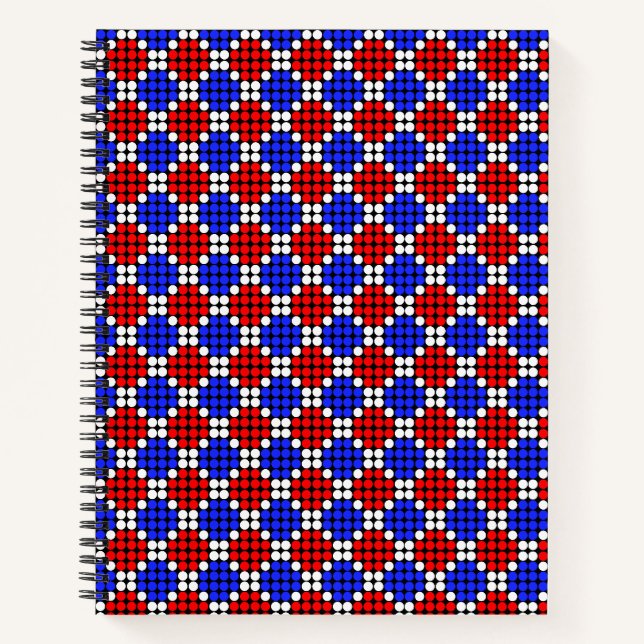 Cuaderno Diamantes Modernos de Puntos Azules Rojos Blancos  (Anverso)