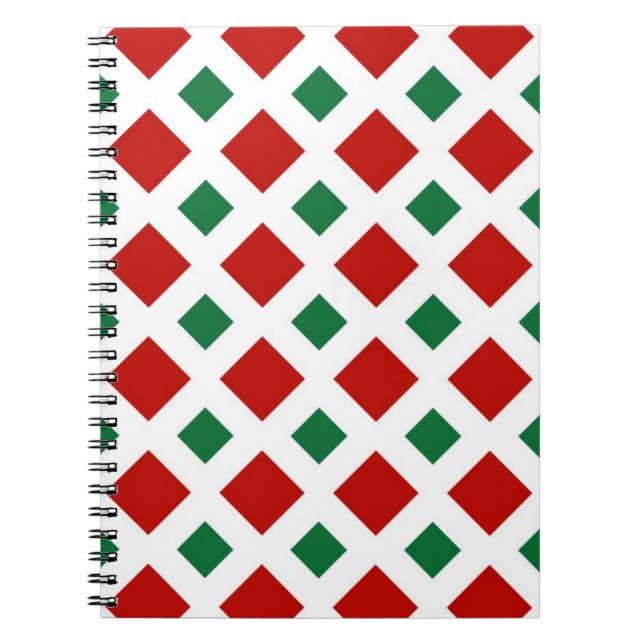 Cuaderno Diamantes rojos y verdes sobre blanco (Frente)