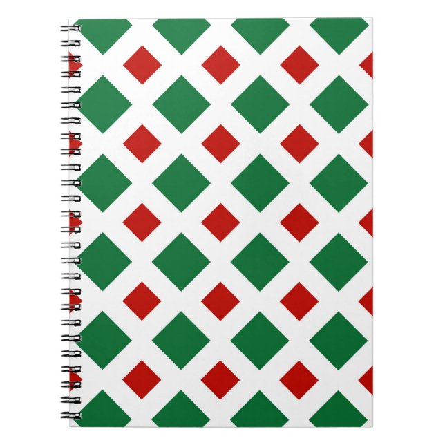 Cuaderno Diamantes verdes y rojos sobre blanco (Frente)