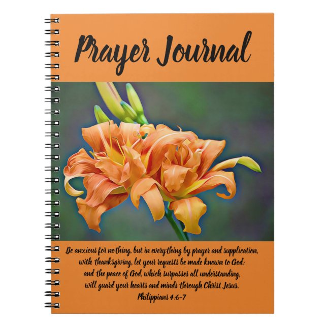 Cuaderno Diario anaranjado del rezo de los lirios de día (Frente)