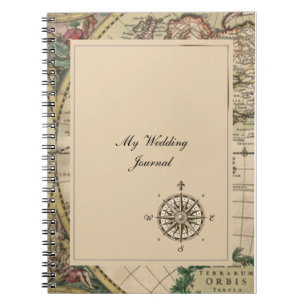 Cuaderno Diario antiguo de la boda del mapa de Viejo Mundo