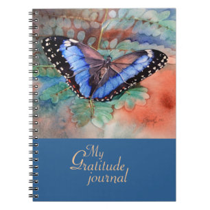 Cuaderno Diario azul de la gratitud de la acuarela de