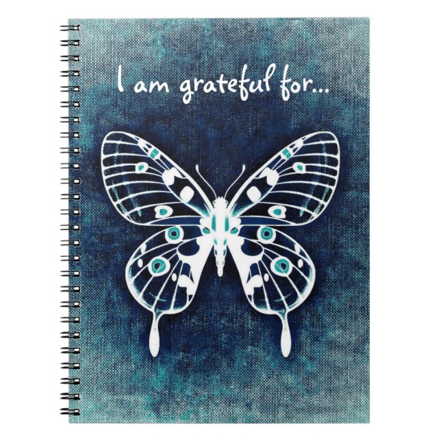 Cuaderno Diario azul de la gratitud de la mariposa (Frente)
