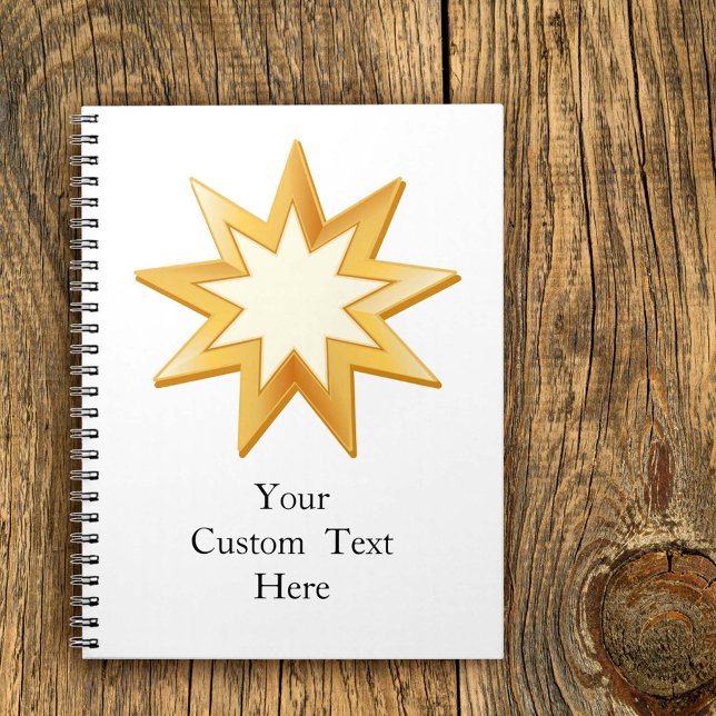 Cuaderno Diario Baha'i de 6,5" x 8,75" (Nine pointed star, symbol of the Baha’i faith in gold. Customize with your text.)