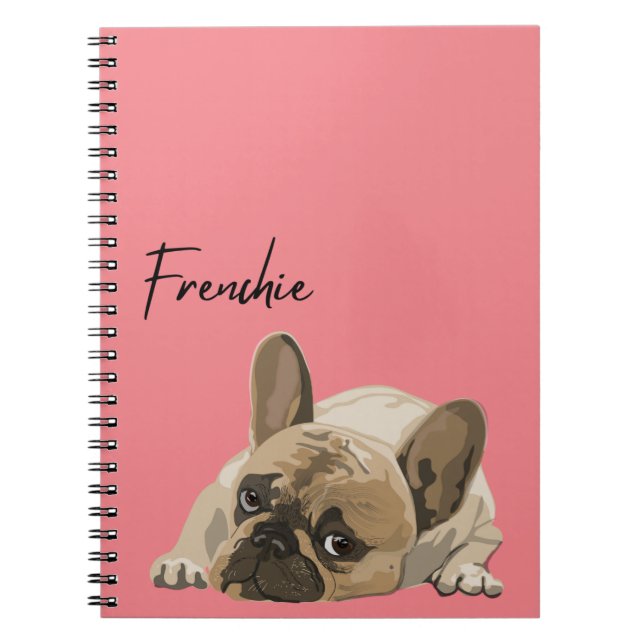 Cuaderno Diario/bloc de notas - Bulldog francés rosa (Frente)