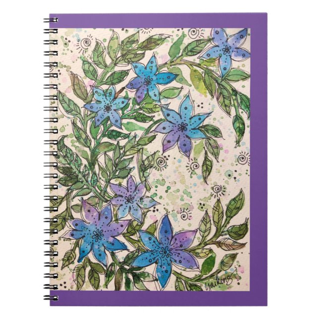 Cuaderno Diario/bloc de notas - Flor de estrella azul (Frente)