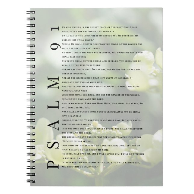 Cuaderno Diario Cristiano Floral Blanco Suave Salmo 91 (Frente)