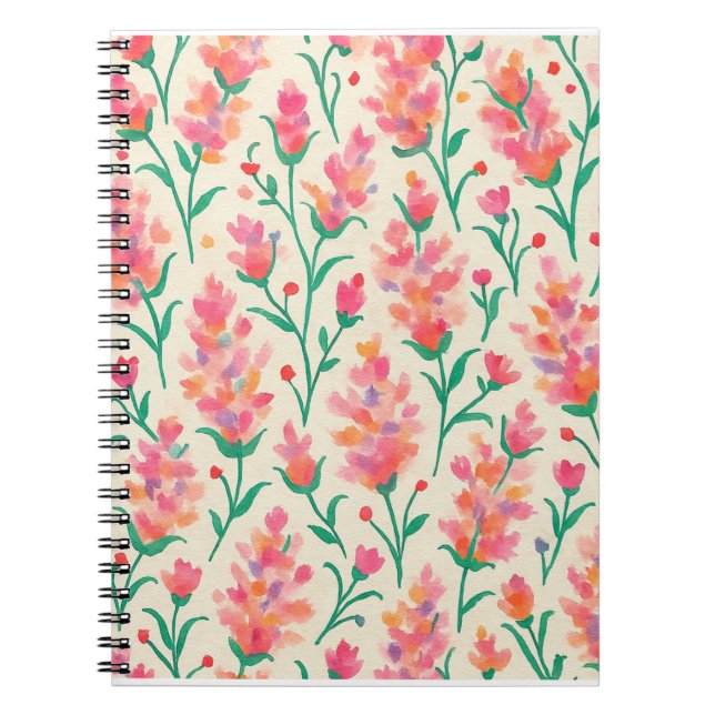 Cuaderno Diario de acuarela floral rosa y verde (Frente)
