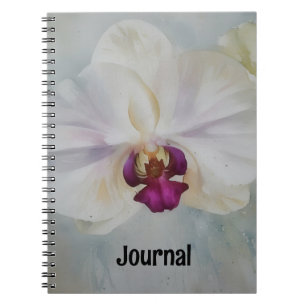 Cuaderno Diario de arte de flores de orquídeas blancas pers