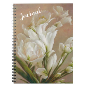 Cuaderno Diario de arte floral de flores blancas