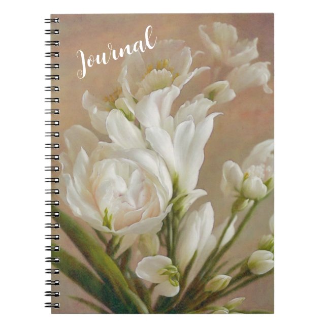 Cuaderno Diario de arte floral de flores blancas (Frente)