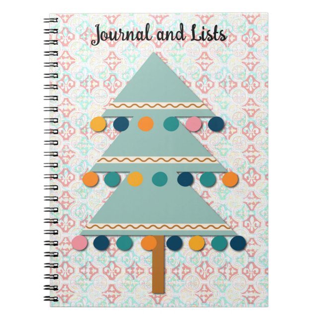 Cuaderno Diario de arte retro de árbol de Navidad y espiral (Frente)