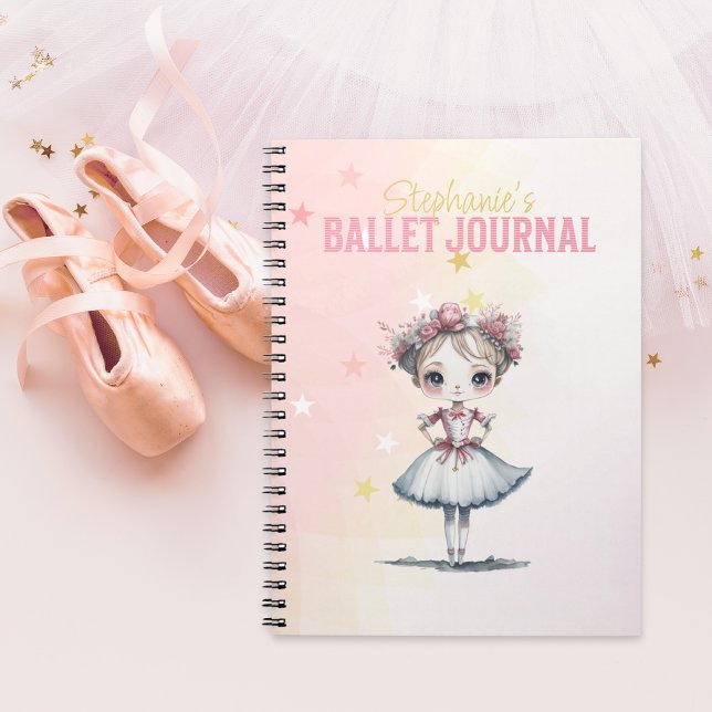 Cuaderno Diario de ballet de pepino para un Chica (Pink personalisable Ballet Journal notebook beside ballet slippers and tutu. Nutcracker Suite theme.)