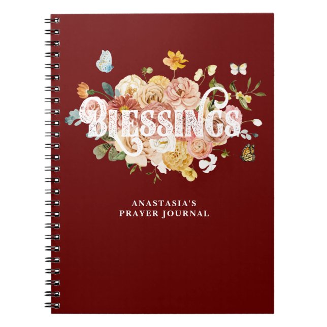 Cuaderno Diario de bendiciones de Personalizado floral rosa (Frente)