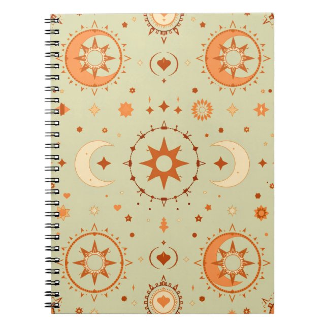 Cuaderno Diario de Boho Celestial | Sol y Luna para el diar (Frente)