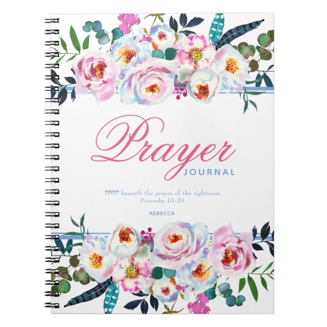 Cuaderno Diario de bonito floral con nombre azul (Frente)