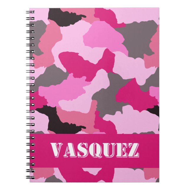 Cuaderno Diario de camo rosado personalizado (Frente)