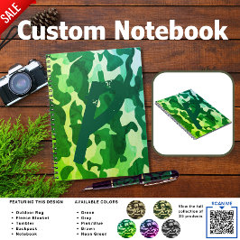 Cuaderno Diario de Camping | AÑADIR INICIAL Camuflaje Niños