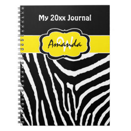 Cuaderno Diario de cebra blanca amarilla y negra personaliz
