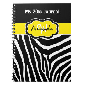 Cuaderno Diario de cebra blanca amarilla y negra personaliz