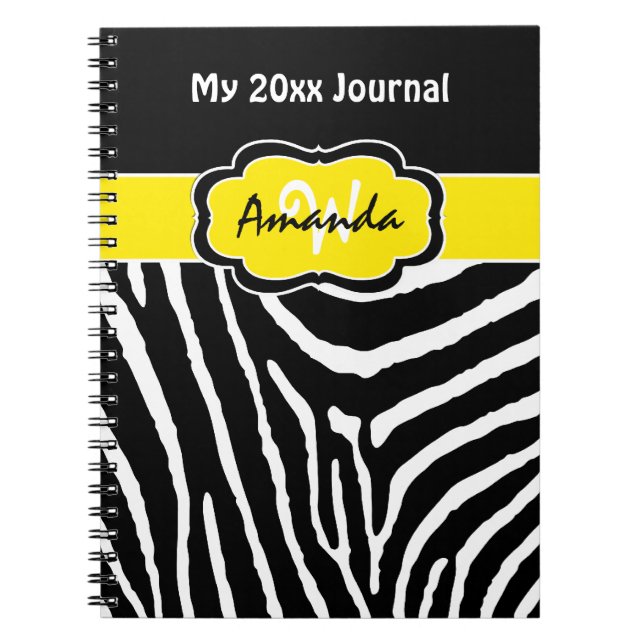 Cuaderno Diario de cebra blanca amarilla y negra personaliz (Frente)