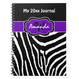 Cuaderno Diario de cebra blanca morada personalizada 2