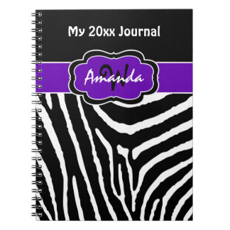 Cuaderno Diario de cebra blanca morada personalizada 2