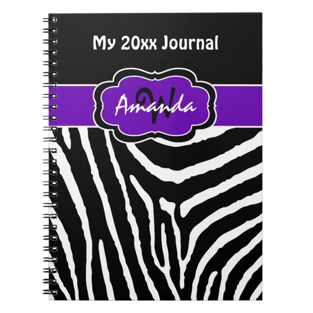 Cuaderno Diario de cebra blanca morada personalizada 2 (Frente)