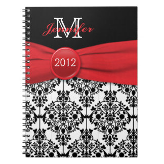 Cuaderno Diario de damasco blanco rojo y rojo personalizado
